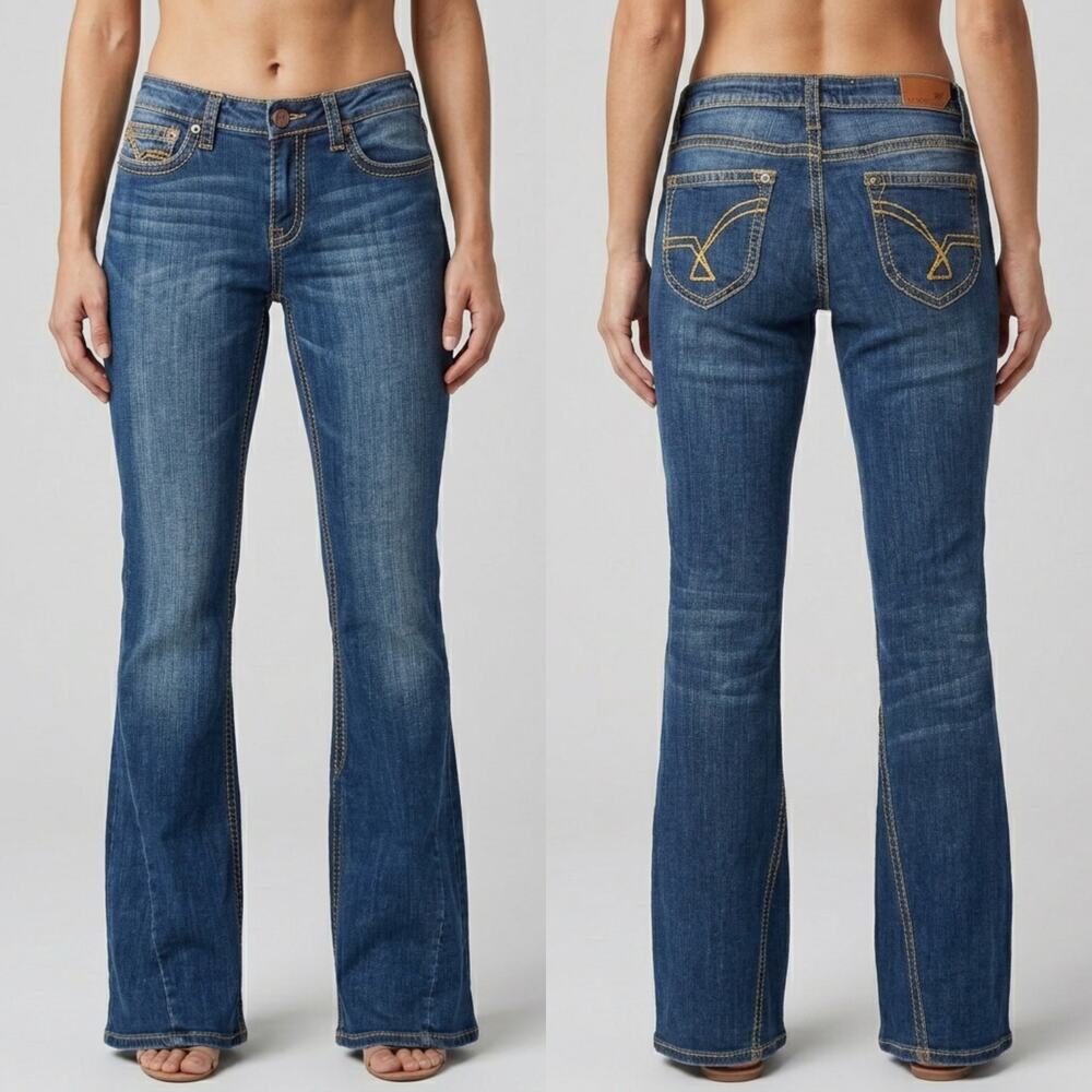 Vigoss The Harlem Flare Jeans Thick Stitch Medium Blue Denim Juniors Size 11
